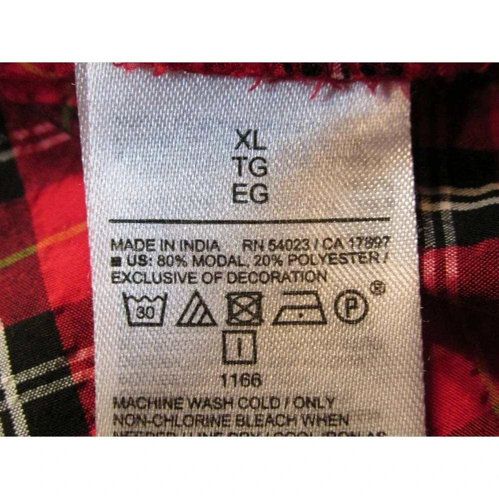 Old Navy Women XL Red Plaid Peasant Top Puff Sleeve Smocked Modal Blouse